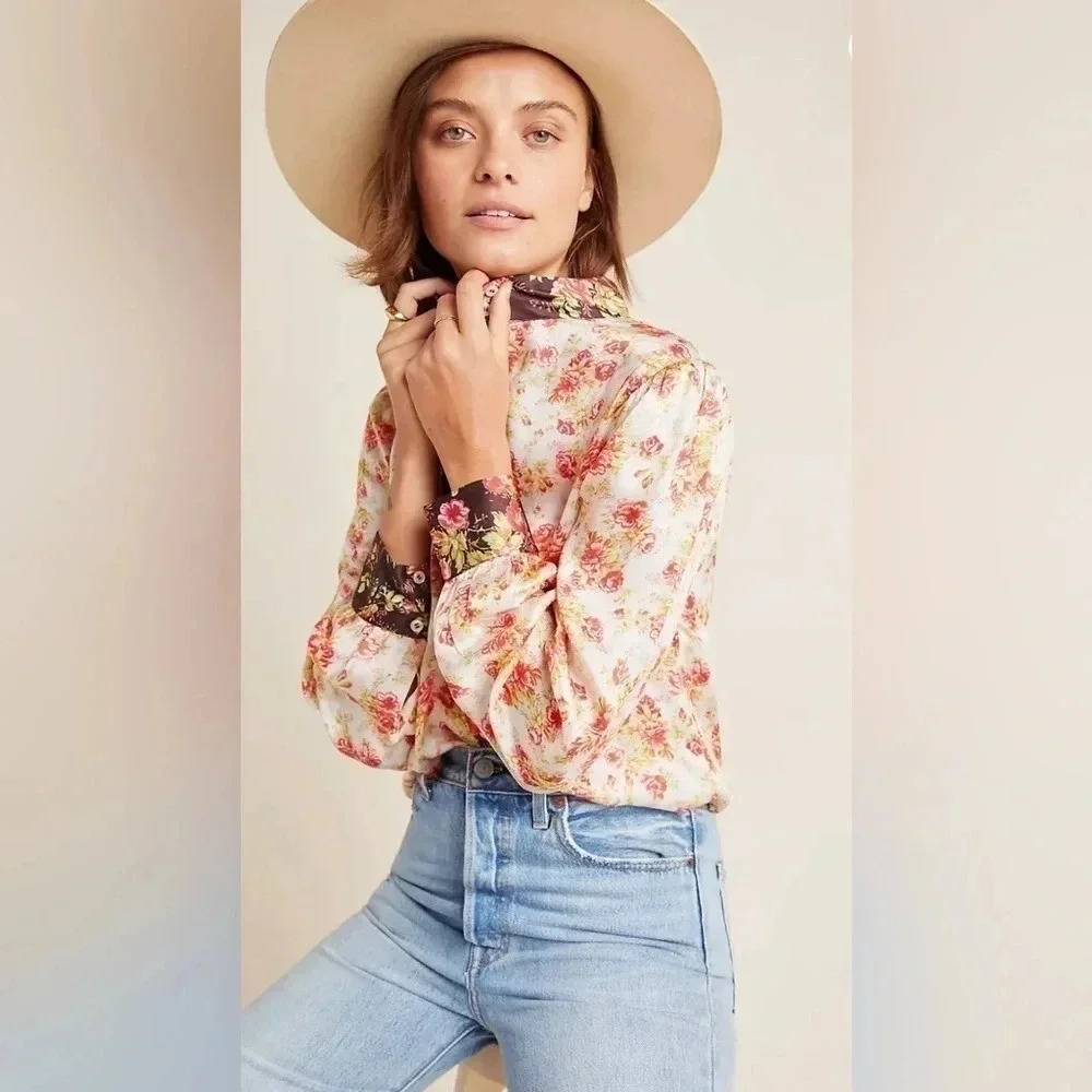 Hemant & Nandita Fatima Floral Button-Down‎ Top Size XS
